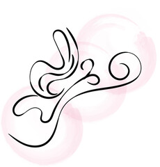 Obraz premium Abstract Black Line Art Design with Pink Watercolor Background