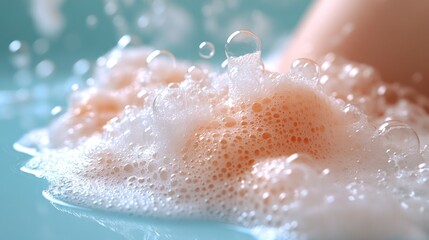 Fototapeta premium Soft bubbles dance on the water's surface, creating a soothing atmosphere for relaxation