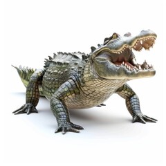Naklejka premium A large alligator in a menacing stance against a white background.