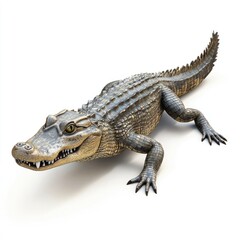 Naklejka premium A large alligator rests on a plain white background.