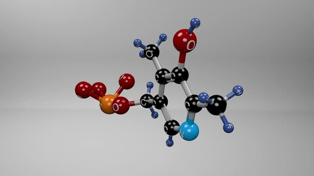 Vitamin B6 molecule. Molecular structure of the essential Vitamin B6, necessary for the synthesis of amino acids and other metabolic processes.
