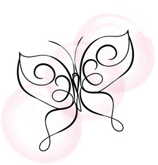 Elegant Black Line Art Butterfly on Pink Watercolor Background