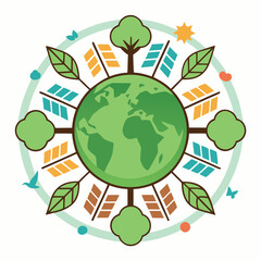 Earth, Nature, and Sustainability: A Colorful Illustration of Environmental Harmony
