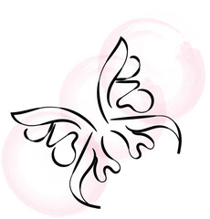 Elegant Line Art Butterfly Design with Pink Watercolor Background