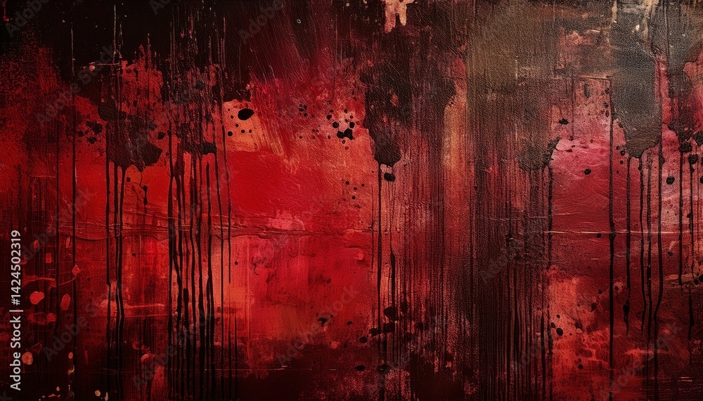 Poster dark abstract red and black texture with paint splatters for halloween design, web design, print med