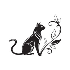 Naklejka premium Minimalist black cat silhouette icon on white background, vector illustration, clean and modern design
