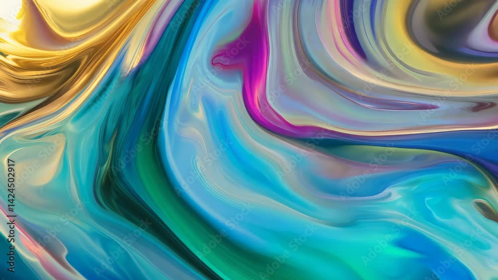 Wall mural iridescent abstract wavy background design with colourful fluid gradient shapes