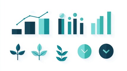Growth chart icons, eco-friendly design, white background, website design