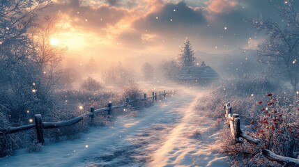 Fototapeta premium Peaceful forest path sunrise landscape