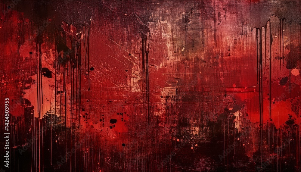 Poster dark abstract red and black texture with paint splatters for halloween design, web design, print med