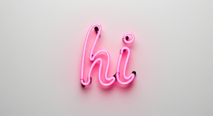 Pink Neon Sign Hi on White Background
