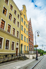 Elblag, Poland - August 17, 2021. Picturesque buildings in Old Town