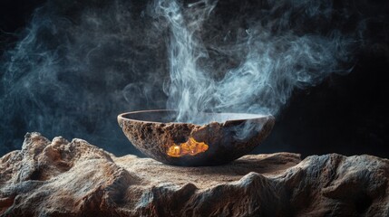 Mystical incense burner releasing aromatic smoke