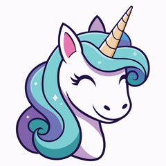 Adorable Cartoon Unicorn Head with Pastel Rainbow Mane
