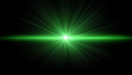 Obraz premium lens flare with a single green light source on black background green lens flare light rays