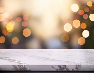 shiny marble tabel top with bokeh background