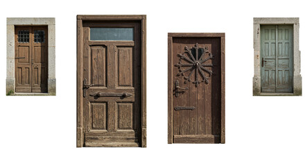 set of old wooden doors isolated  on white background,old wooden grocery door isolated on white background 