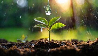 a drop of rain reviving a young tree a potent symbol of growth and rebirth in the context of reforestation and climate action