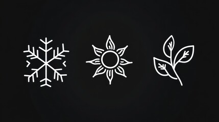 Obraz premium Seasonal icons winter, summer, spring; dark background; infographic