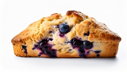 baked blueberry scone isolated on a white white background