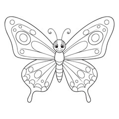 Cartoon butterfly illustration in black and white for coloring book  