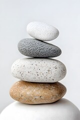 Fototapeta premium Stack of balancing colorful pebbles representing harmony and balance