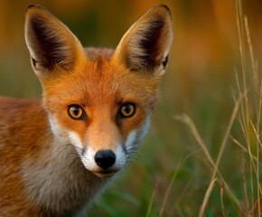 Fototapeta premium Close encounter with a curious red fox outdoors