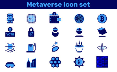 Metaverse 20 Flat Icons – Minimalist Futuristic UI Symbols for Virtual Reality, NFTs, and Web3 Design