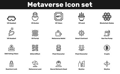 Metaverse 20 Line Icons Futuristic Outline UI Set for Virtual Reality, Blockchain  Web3 Projects, essence of the Metaverse, Web3, and virtual technologies