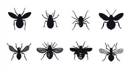 Eight insect silhouettes, pest control guide