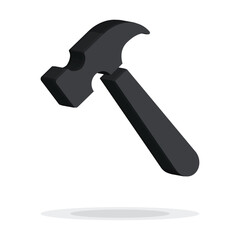 3d black Hammer isolated on white background. Blue 3D Hammer for web, app, logo, UI.tool for industrial workers. Equipment for repair and reconstruction. Vector illustration, EPS 10.