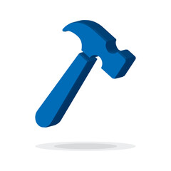 3d Hammer isolated on white background. Blue 3D Hammer for web, app, logo, UI.tool for industrial workers. Equipment for repair and reconstruction. Vector illustration, EPS10