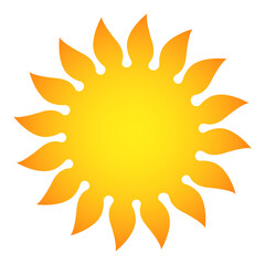 Yellow orange sun with rays simple isolated sign design