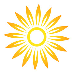 Yellow orange sun with rays simple isolated design sign