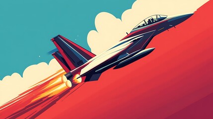 Fighter Jet in Flight with Sky Clouds.