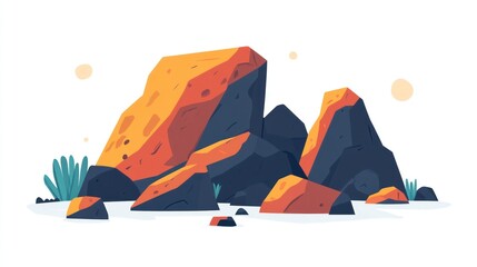 Orange and dark rocks, desert landscape, game asset