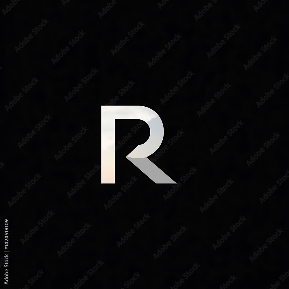 Fototapete minimalist monogram logo design featuring letter r on deep black background – elegant white gradient