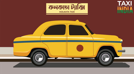 Fototapeta premium Iconic Yellow Taxi illustration in Kolkata India