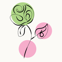 Abstract Minimalist Floral Line Art with Pastel Circles