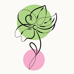Abstract Minimalist Line Art Flower with Pastel Circles