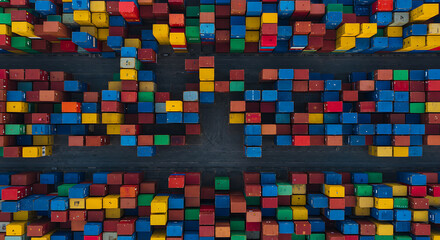 Aerial View of Colorful Shipping Containers in Port