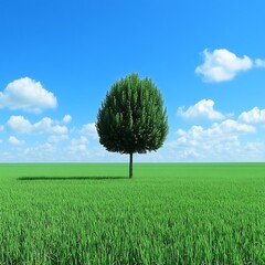 Solitary Tree in Green Field