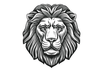 Obraz premium Vintage engraving-style illustration of a highly detailed lion head isolated on a white background 