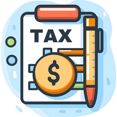colorful illustration of tax document with dollar symbol and pen, symbolizing financial planning and accounting. design is simple and modern, conveying sense of organization