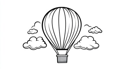 Hot air balloon soaring amidst clouds; travel, adventure illustration
