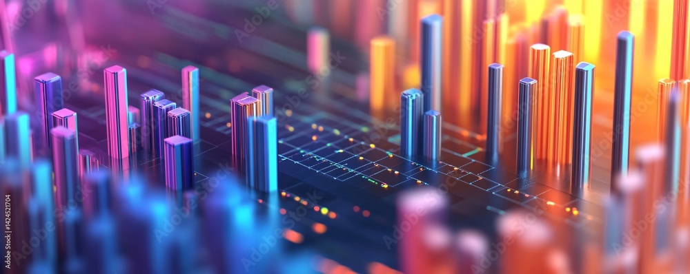 Poster Abstract technology background with moving colorful bars and lights