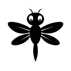 Black Vector Silhouette of Baby Dragonfly on White Background