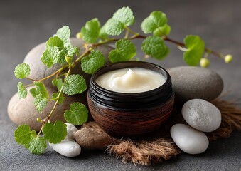 Spa cream on stones, nature backdrop