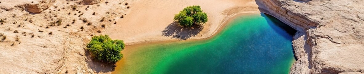 overhead photo of oasis in the desert 