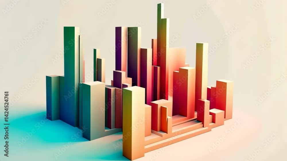 Poster 3D business graph with organized bars and information blocks. Abstract infographic element. Business growth and development to success concepts. Generated AI